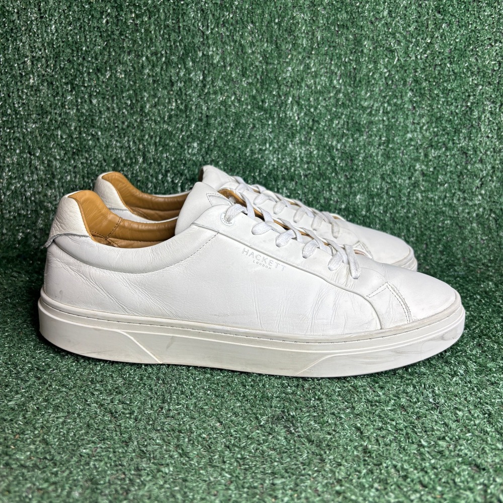 Hackett London HMS21471800 Leather Minimalist Designer Sneakers White Mens Sz 11